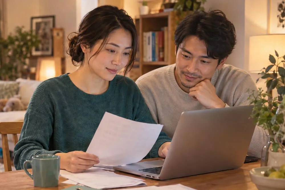 Parents qui réalisent leur démarche de crédit d'impot pour le mode de garde