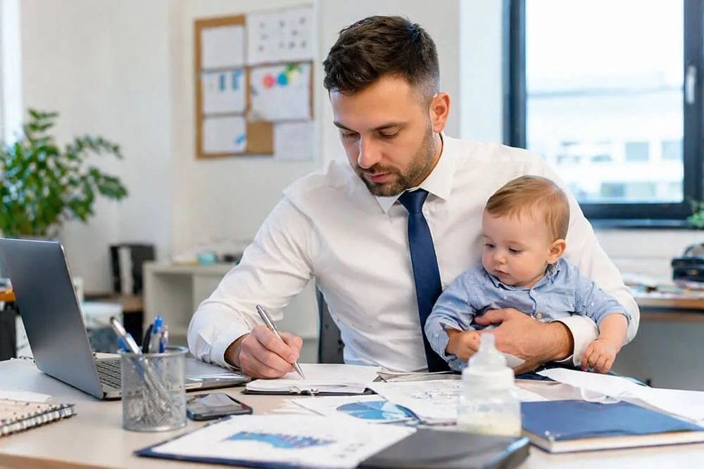 Papa qui travaille au bureau avec son bébé